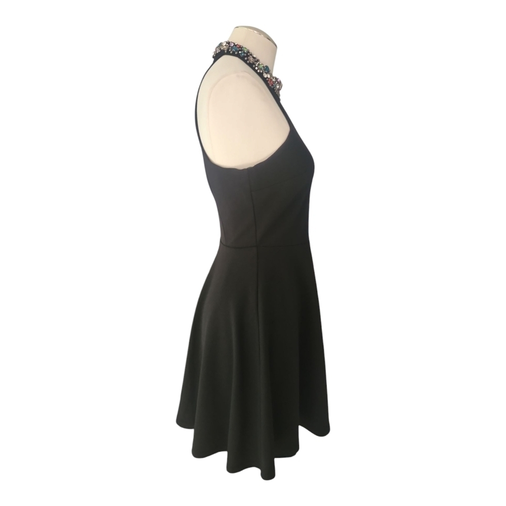Lulus Black Halter Dress Embellished Neckline Fit Flare Sz S - Picture 4 of 12